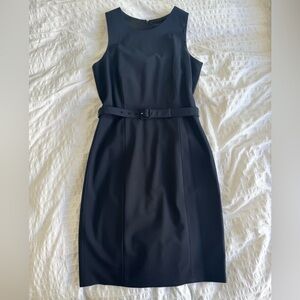 Theory Navy Belted Midi Dress